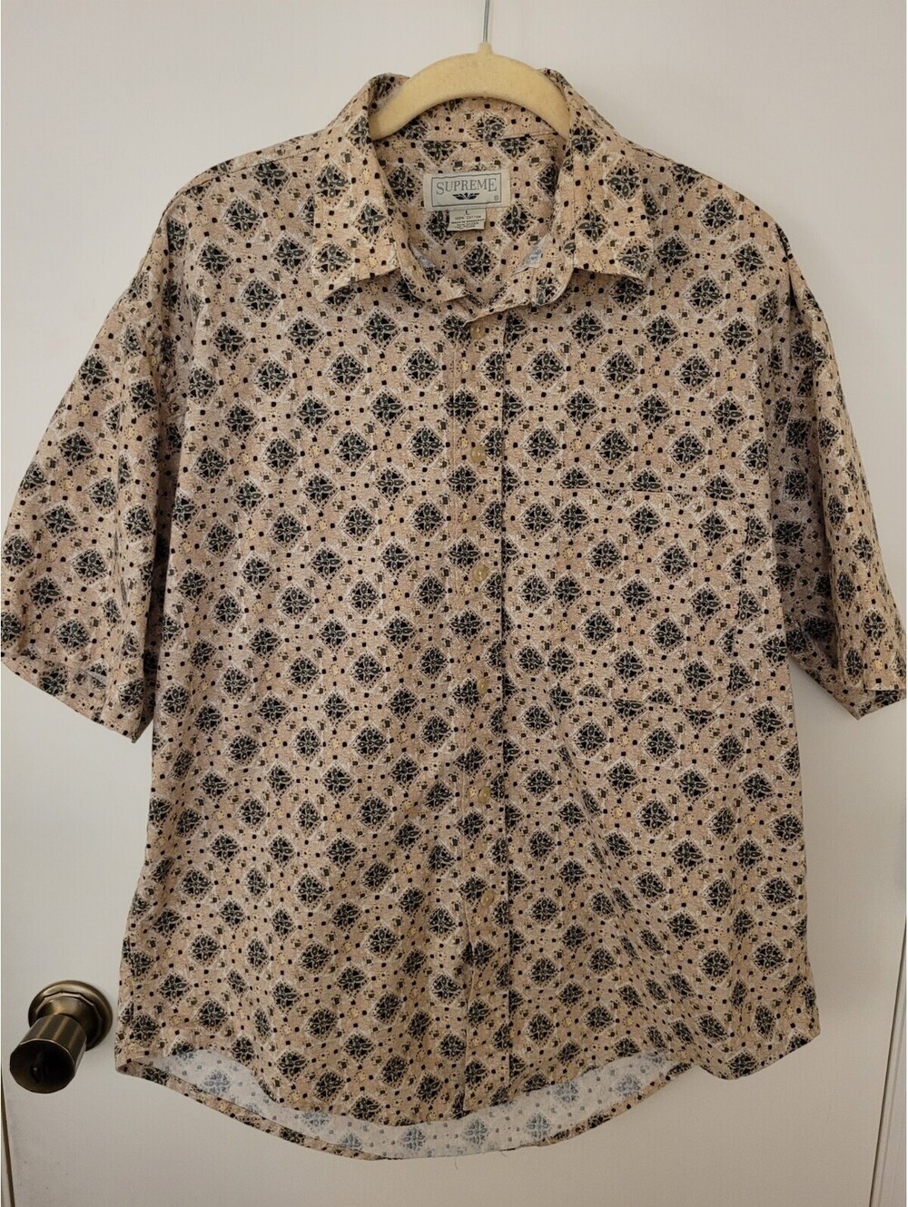 VTG Supreme Men's Lg Short Sleeve Geometric Print Button-Up Cotton Heritage - Picture 4 of 9